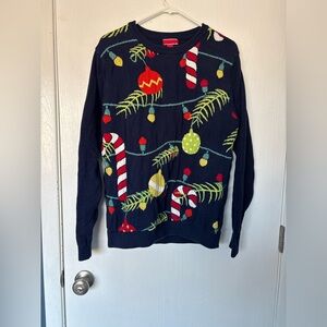 Festive Navy Sweater with Holiday Design
